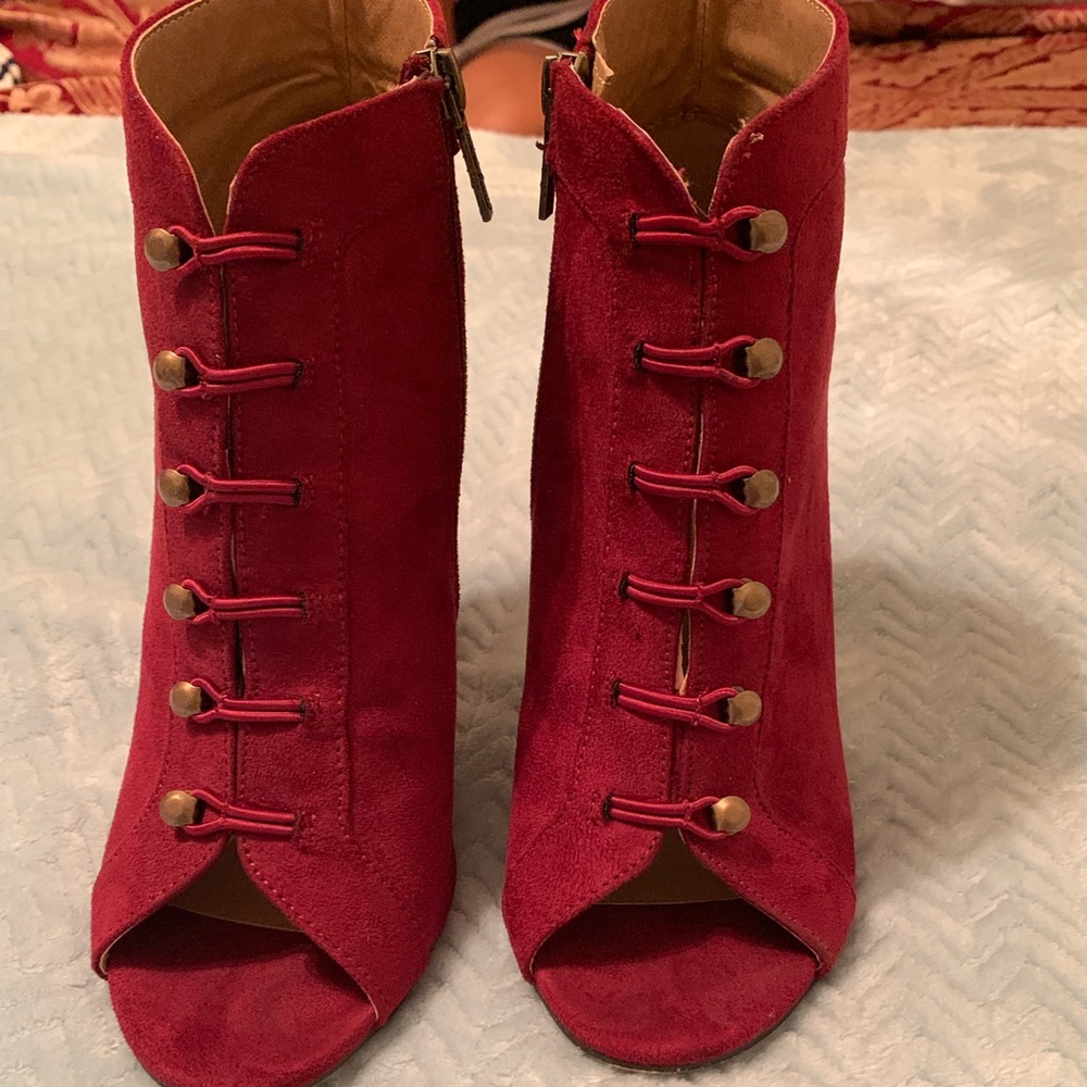 Michael Antonio Open Toe Faux Suede Bootie